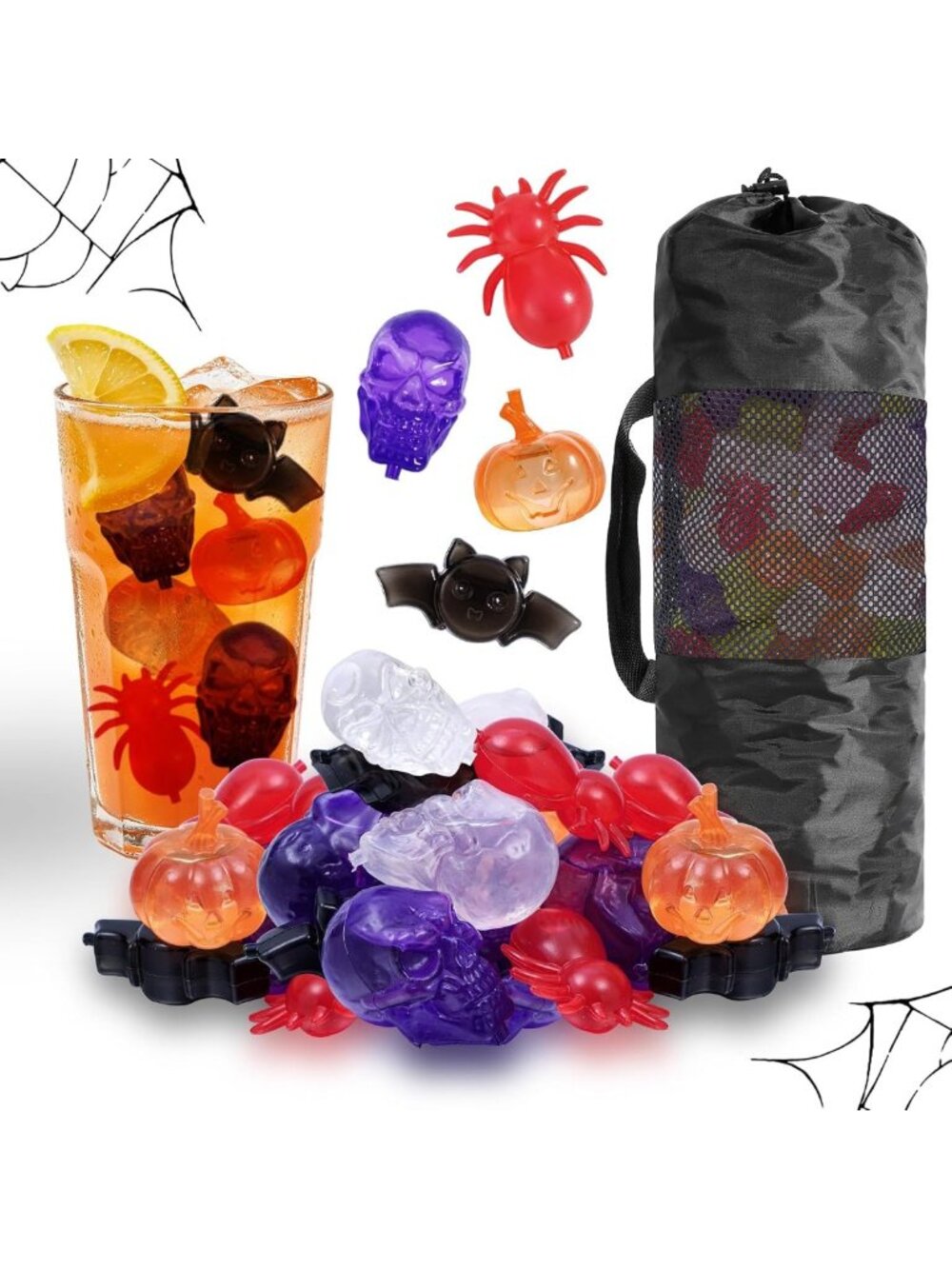300 Pack Reusable Halloween Ice Cubes for Drinks & Parties - Fun Pumpkin Design